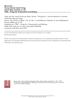 Taiko and the Asian/American Body: Drums, "Rising Sun," and the Question of Gender Author(S): Deborah Wong Source: the World of Music, Vol