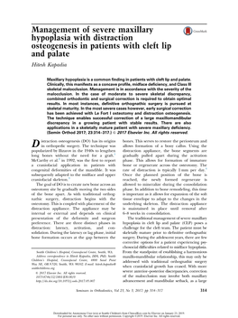 Management of Severe Maxillary Hypoplasia with Distraction Osteogenesis in Patients with Cleft Lip and Palate Hitesh Kapadia