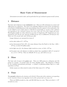 Basic Units of Measurement 1 Distance 2 Mass 3 Time