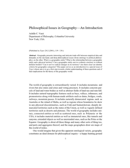 Philosophical Issues in Geography—An Introduction