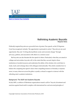 Rethinking Academic Boycotts Marjorie Heins