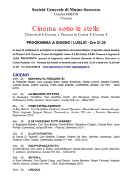 PROGRAMMA Di GIUGNO / LUGLIO - Ore 21.30