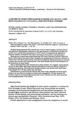 A REVIEW of INSECT PREVALENCE in MAIZE (ZEA MA YS L.) and BEAN (PHASEOLUS VULGARIS L.) POLYCULTURAL SYSTEMS Agricultural Systems