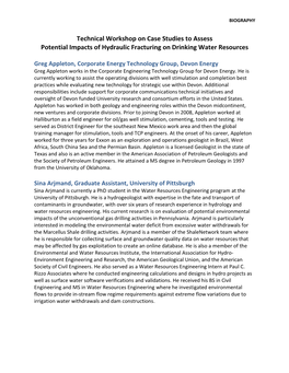 Hydraulic Fracturing Case Studies Technical Workshop Participant Bios