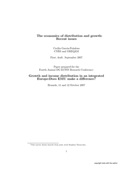 The Economics of Distribution and Growth: Recent Issues