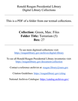 Collection: Green, Max: Files Folder Title: Terrorism (5) Box: 27