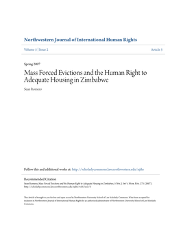 Massed Forced Evictions and the Human Right to Housing in Zimbabwe