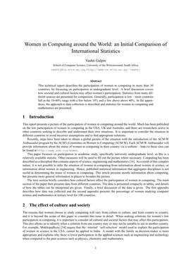 Women in Computing Around the World: an Initial Comparison of International Statistics