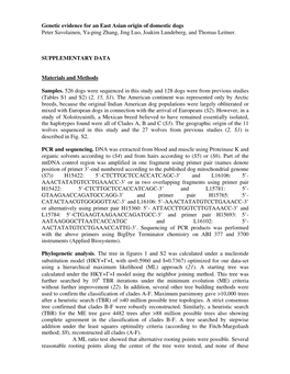 Genetic Evidence for an East Asian Origin of Domestic Dogs Peter Savolainen, Ya-Ping Zhang, Jing Luo, Joakim Lundeberg, and Thomas Leitner