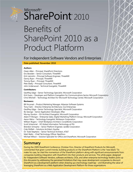 Benefits of Sharepoint 2010 As a Product Platform