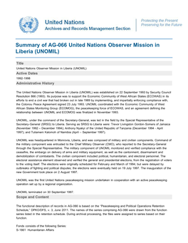Summary of AG-066 United Nations Observer Mission in Liberia (UNOMIL)