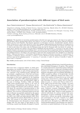 Association of Pseudoscorpions with Different Types of Bird Nests