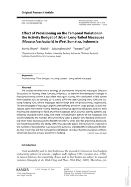 Macaca Fascicularis) in West Sumatra, Indonesia