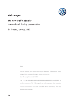 Volkswagen the New Golf Cabriolet International Driving