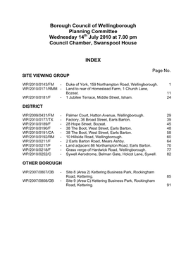 Borough Council of Wellingborough Planning Committee Wednesday 14Th July 2010 at 7.00 Pm Council Chamber, Swanspool House