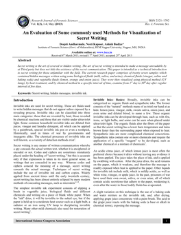 An Evaluation of Some Commonly Used Methods for Visualization of Secret Writing