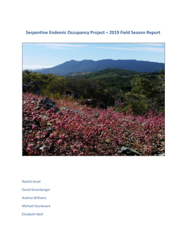 Serpentine Endemic Occupancy Project – 2019 Field Season Report