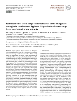 Identification of Storm Surge Vulnerable Areas in the Philippines