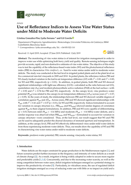 Use of Reflectance Indices to Assess Vine Water Status Under Mild To