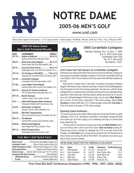 Cordevalle Collegiate Men’S Golf Schedule/Results Monday-Tuesday, Oct