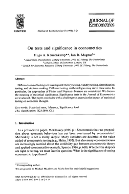 Econometrics ELSEVIER Journal of Econometrics 67 (1995) 5-24