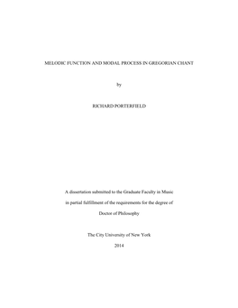 Melodic Function and Modal Process in Gregorian Chant