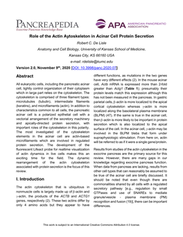 Role of the Actin Cytoskeleton in Acinar Cell Protein Secretion