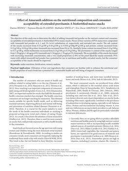 Effect of Amaranth Addition on the Nutritional Composition And