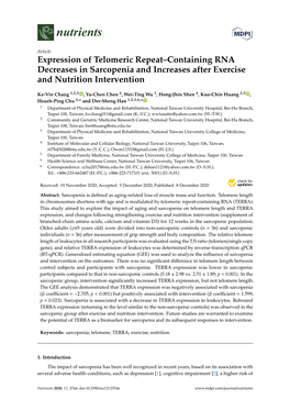 Expression of Telomeric Repeat–Containing RNA Decreases in Sarcopenia and Increases After Exercise and Nutrition Intervention