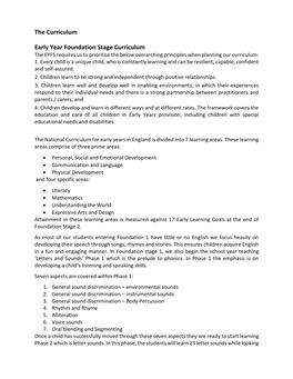 The Curriculum Early Year Foundation Stage Curriculum