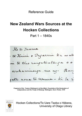 New Zealand Wars Sources at the Hocken Collections Part 1 – 1840S