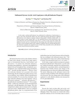 Sulfonated Styrene-Acrylic Acid Copolymers with Ph-Indicator Property J