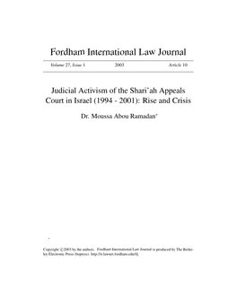 Judicial Activism of the Shari'ah Appeals Court in Israel (1994-2001): Rise and Crisis