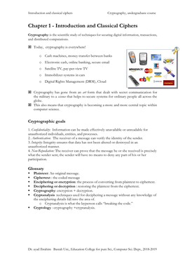 Chapter 1 - Introduction and Classical Ciphers