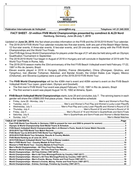 FACT SHEET - $1-Million FIVB World Championships Presented by Comdirect & ALDI Nord Hamburg, Germany, June 28-July 7, 2019