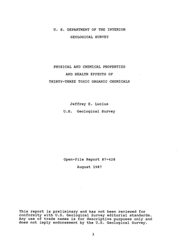 Jeffrey E. Lucius U.S. Geological Survey This Report Is Preliminary