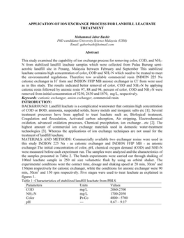 Application of Ion Exchange Process for Landfill Leachate Treatment