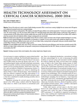 Health Technology Assessment on Cervical Cancer Screening, 2000–2014