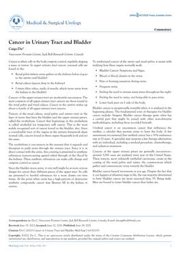 Cancer in Urinary Tract and Bladder Caiga Du* Vancouver Prostate Centre, Jack Bell Research Centre, Canada