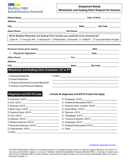 Outpatient Rehab Wheelchair and Seating Clinic Request for Services