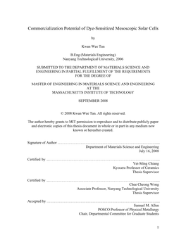 Commercialization Potential of Dye-Sensitized Mesoscopic Solar Cells