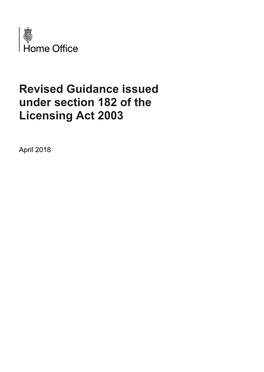 Revised Guidance Issued Under Section 182 of the Licensing Act 2003