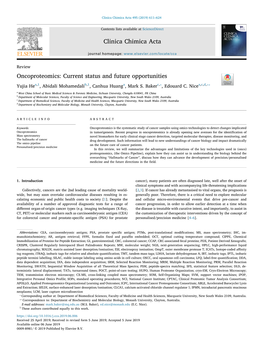 Oncoproteomics Current Status and Future Opportunities