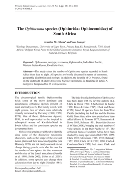 The Ophiocoma Species (Ophiurida: Ophiocomidae) of South Africa