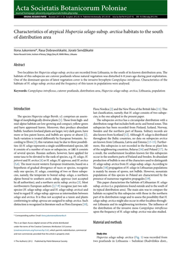 Characteristics of Atypical Huperzia Selago Subsp. Arctica Habitats to the South of Distribution Area