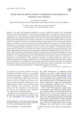 Sexual Selection and the Evolution of Mechanical Sound Production in Manakins (Aves: Pipridae)