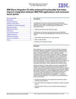 IBM Store Integrator V2 Adds Enhanced Functionality That Helps Improve Integration Between IBM POS Applications and Consumer Touch Points
