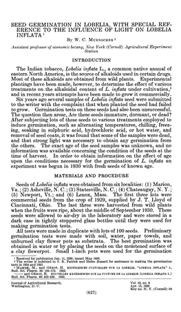 SEED GERMINATION in LOBELIA, with SPECIAL REF- ERENCE to the INFLUENCE of LIGHT on LOBELIA INFLATA ' by W