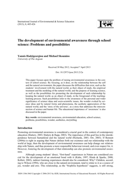 The Development of Environmental Awareness Through School Science: Problems and Possibilities