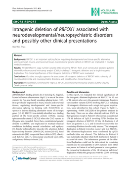 Intragenic Deletion of RBFOX1 Associated with Neurodevelopmental/Neuropsychiatric Disorders and Possibly Other Clinical Presentations Wei-Wei Zhao